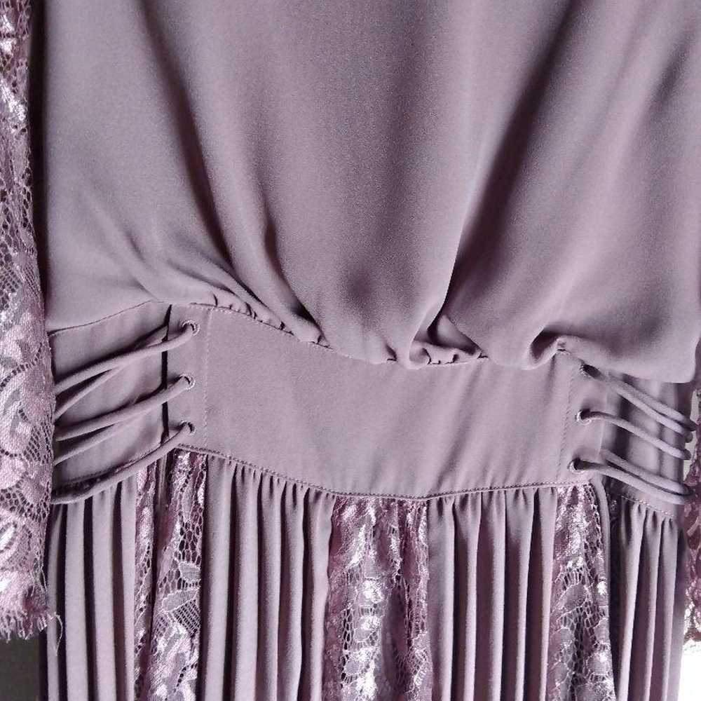 Mauve Color Lace Long Sleeve Pleated Long Dress - image 5