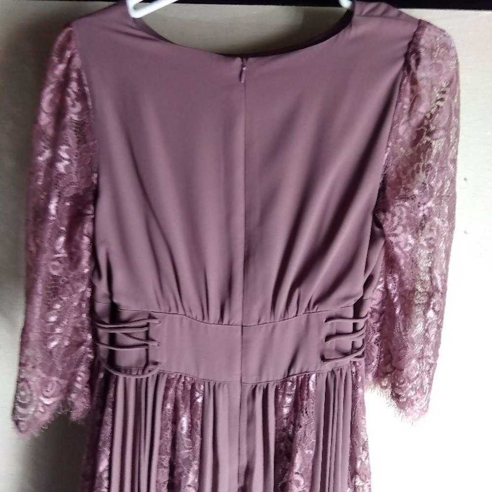 Mauve Color Lace Long Sleeve Pleated Long Dress - image 7