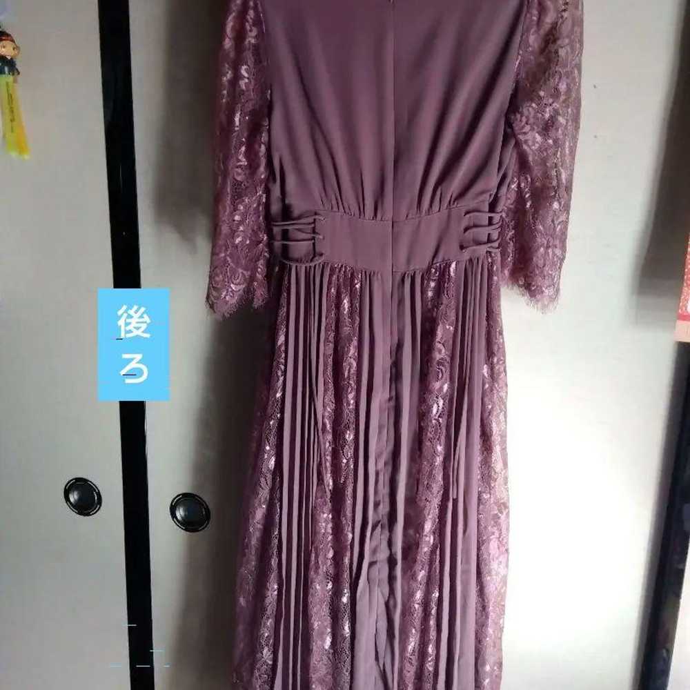 Mauve Color Lace Long Sleeve Pleated Long Dress - image 8