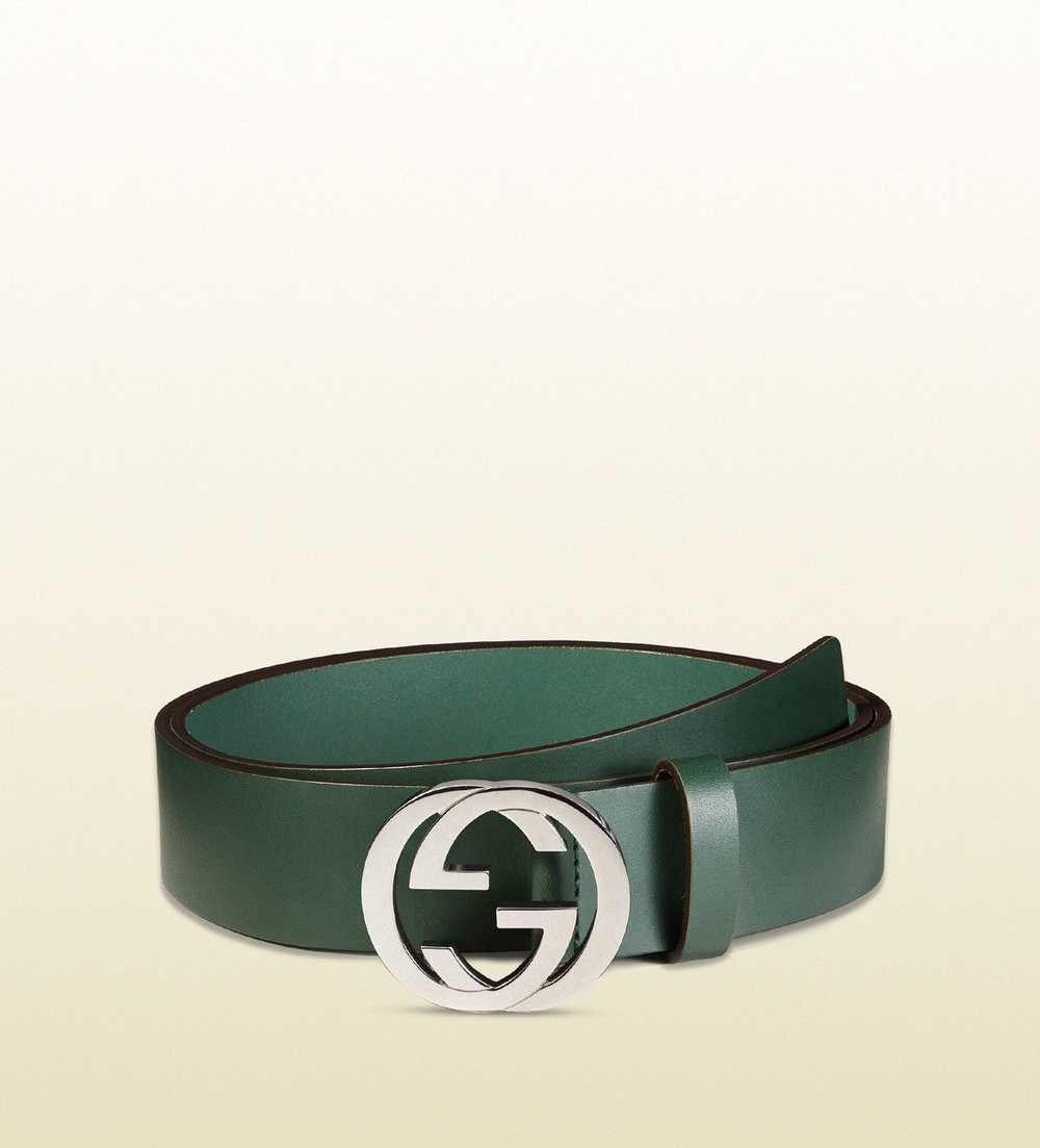 Gucci Gucci Green Leather Belt with Interlocking … - image 1