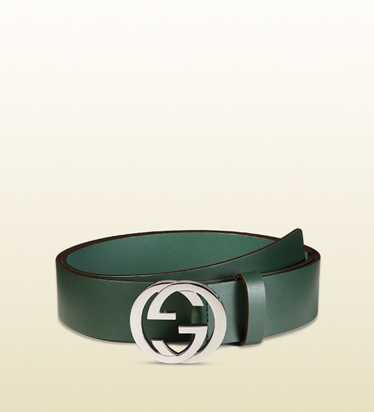 Gucci Gucci Green Leather Belt with Interlocking G