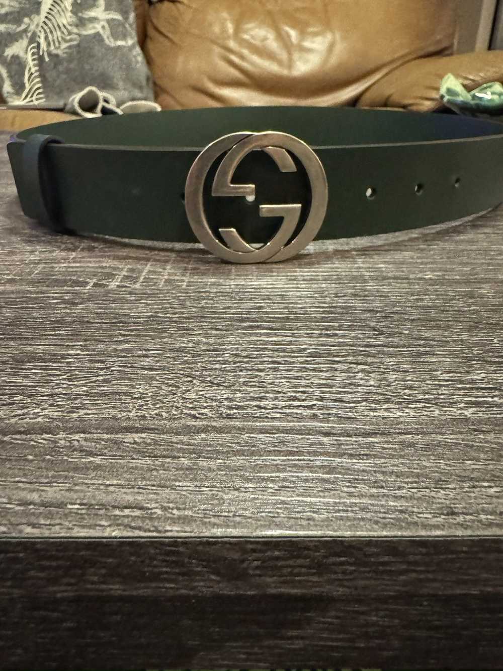 Gucci Gucci Green Leather Belt with Interlocking … - image 2