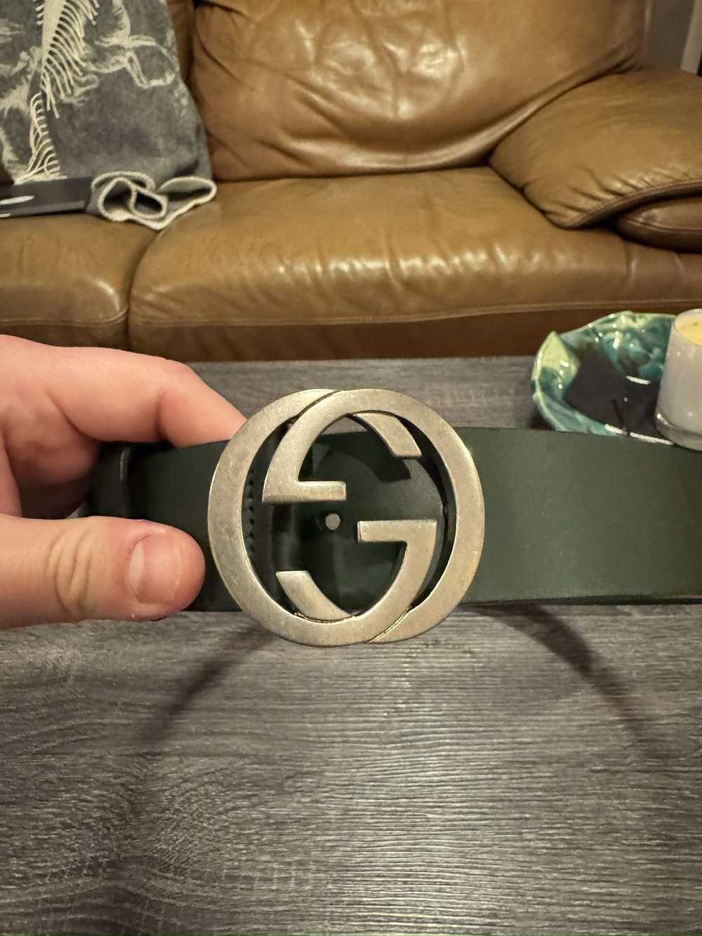 Gucci Gucci Green Leather Belt with Interlocking … - image 3