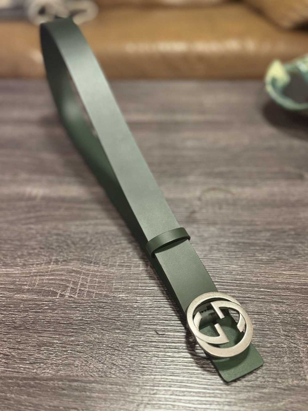 Gucci Gucci Green Leather Belt with Interlocking … - image 9