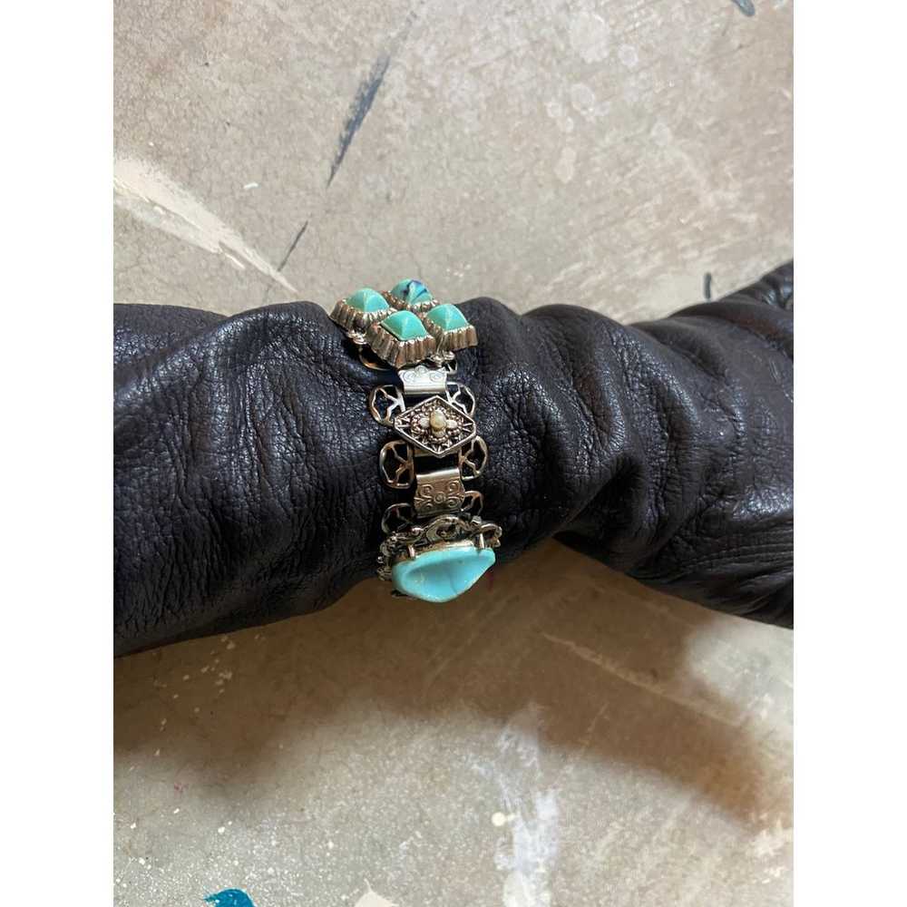 Silvertone faux turquoise link bracelet. 7.5" Vin… - image 8