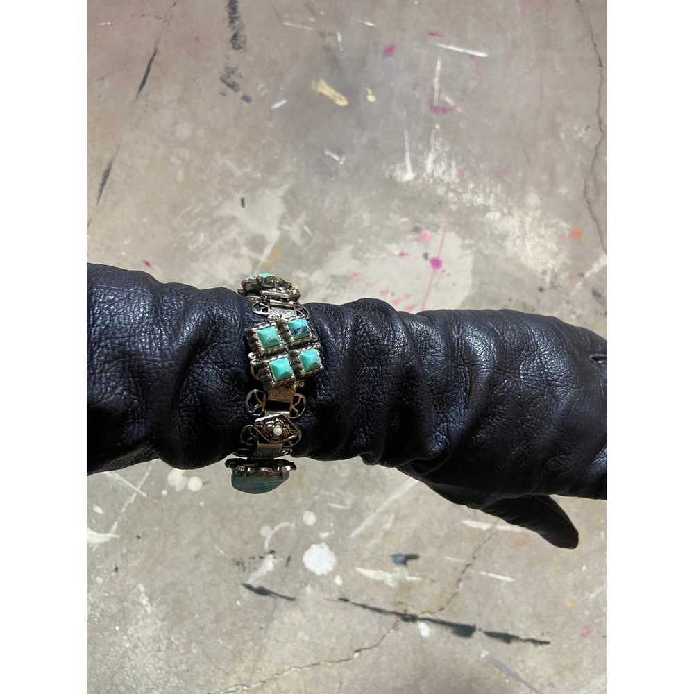 Silvertone faux turquoise link bracelet. 7.5" Vin… - image 9