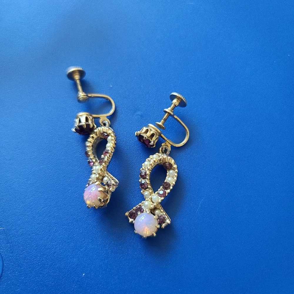 Vintage faux opal clip on earrings - image 1