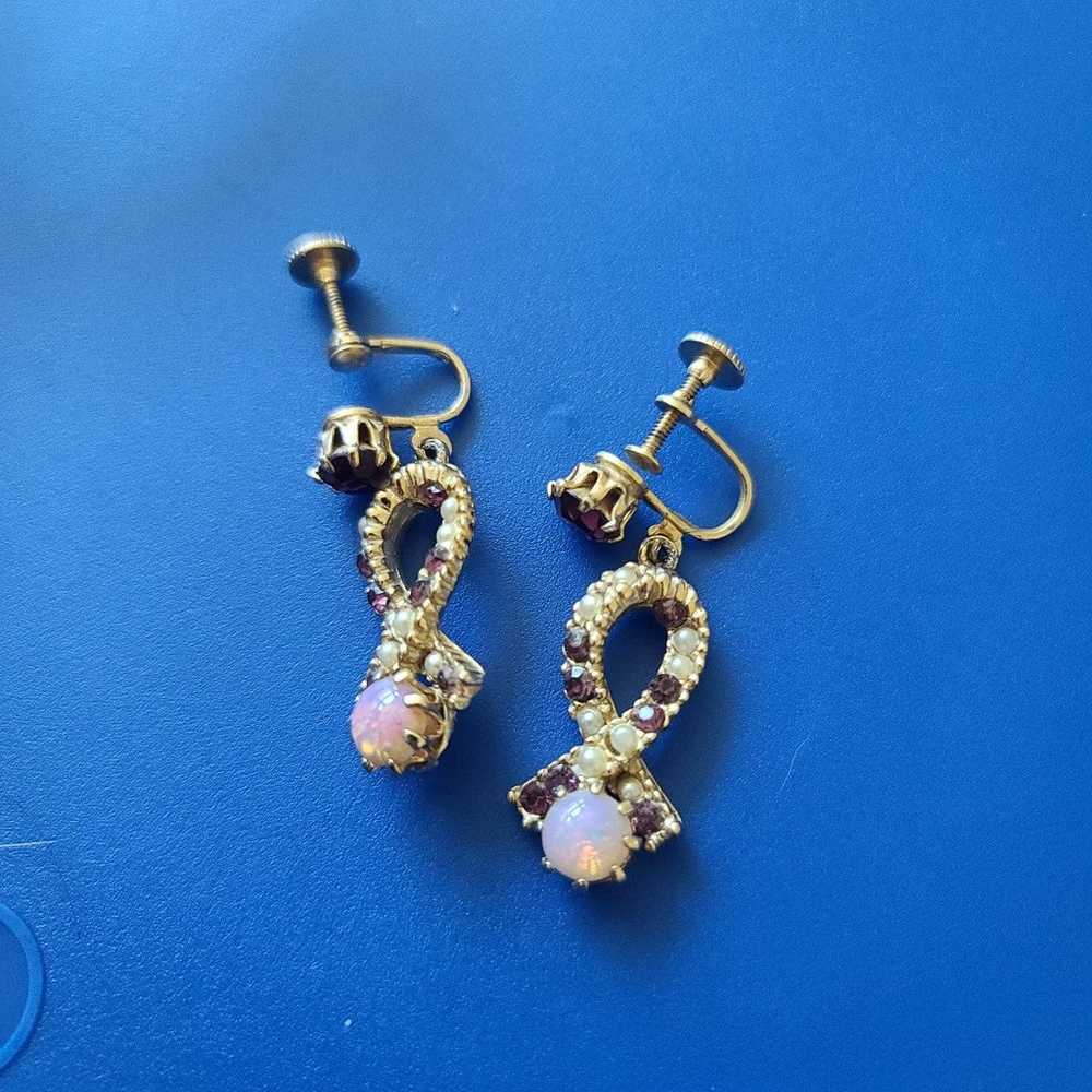 Vintage faux opal clip on earrings - image 2