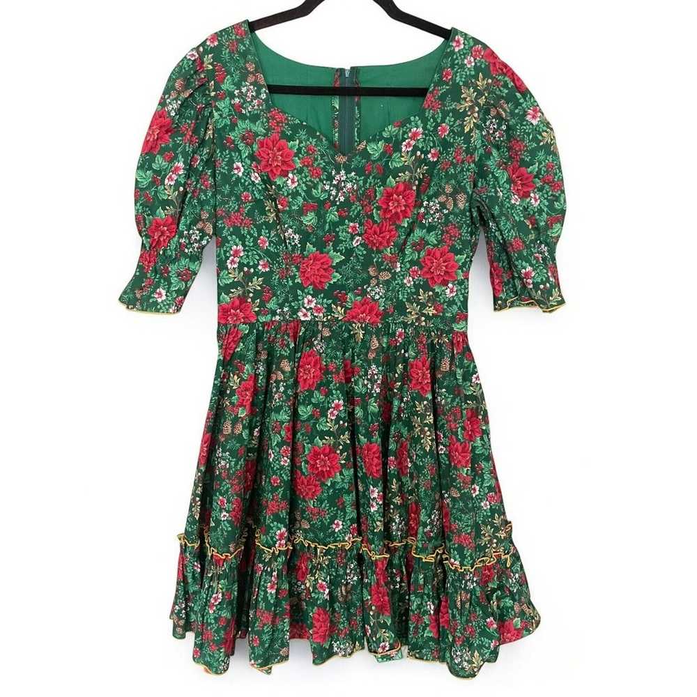 Vintage Poinsettia Christmas Holiday Dress Pineco… - image 1