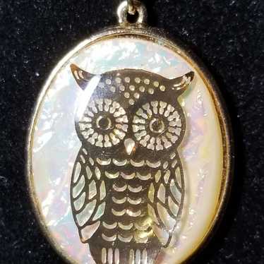 Vintage Holligraph Owl Pendant Necklace - image 1