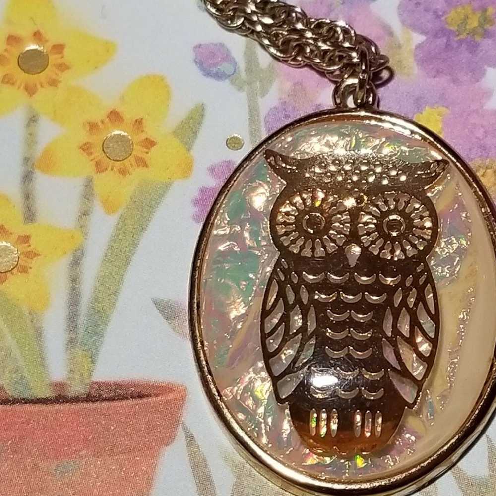 Vintage Holligraph Owl Pendant Necklace - image 3