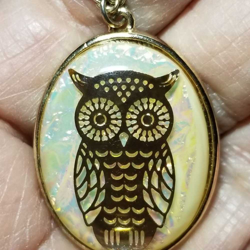 Vintage Holligraph Owl Pendant Necklace - image 4