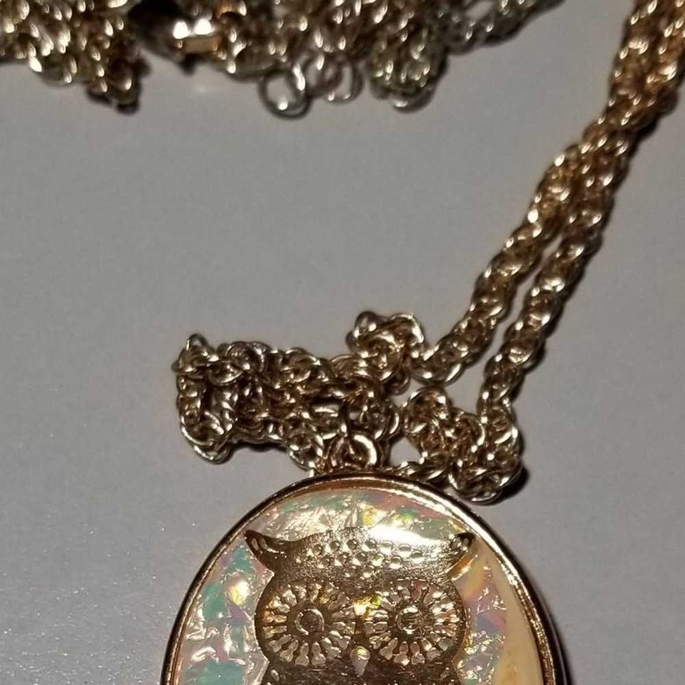 Vintage Holligraph Owl Pendant Necklace - image 5