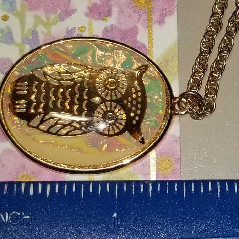 Vintage Holligraph Owl Pendant Necklace - image 7