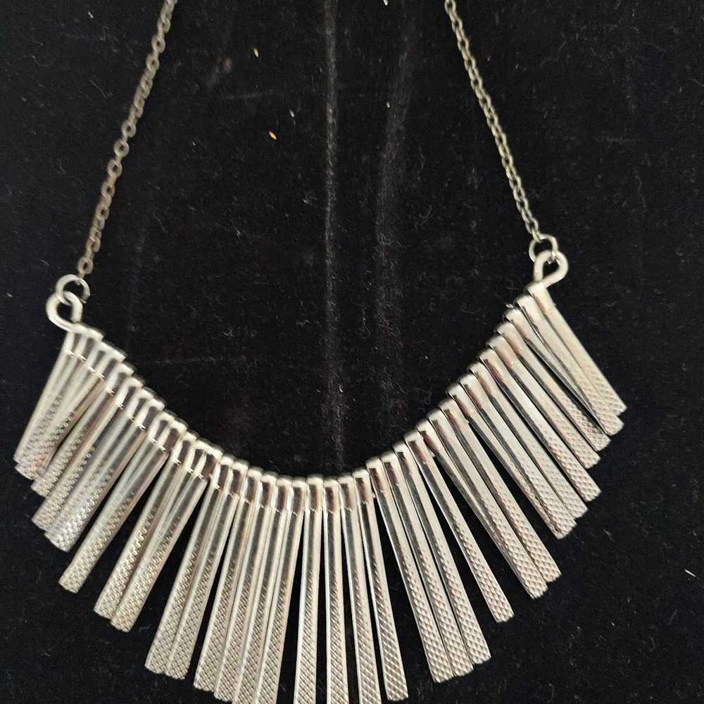 Vintage Gun metal Spike Bib Necklace Statement Ch… - image 1