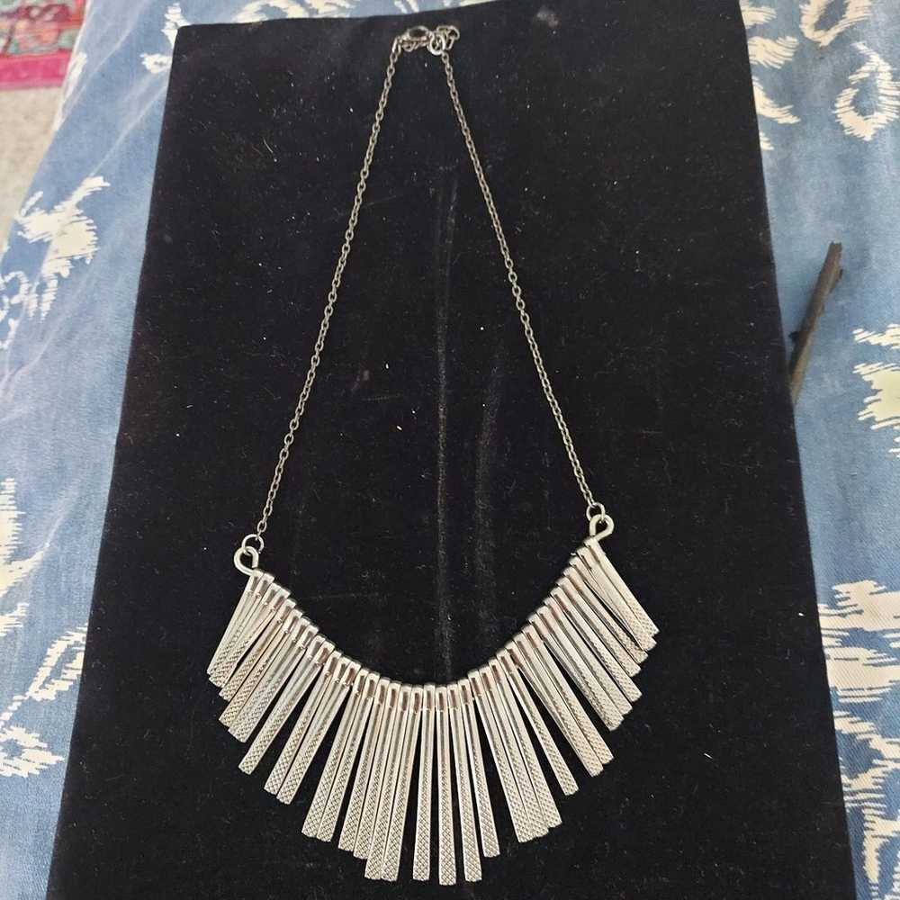 Vintage Gun metal Spike Bib Necklace Statement Ch… - image 2