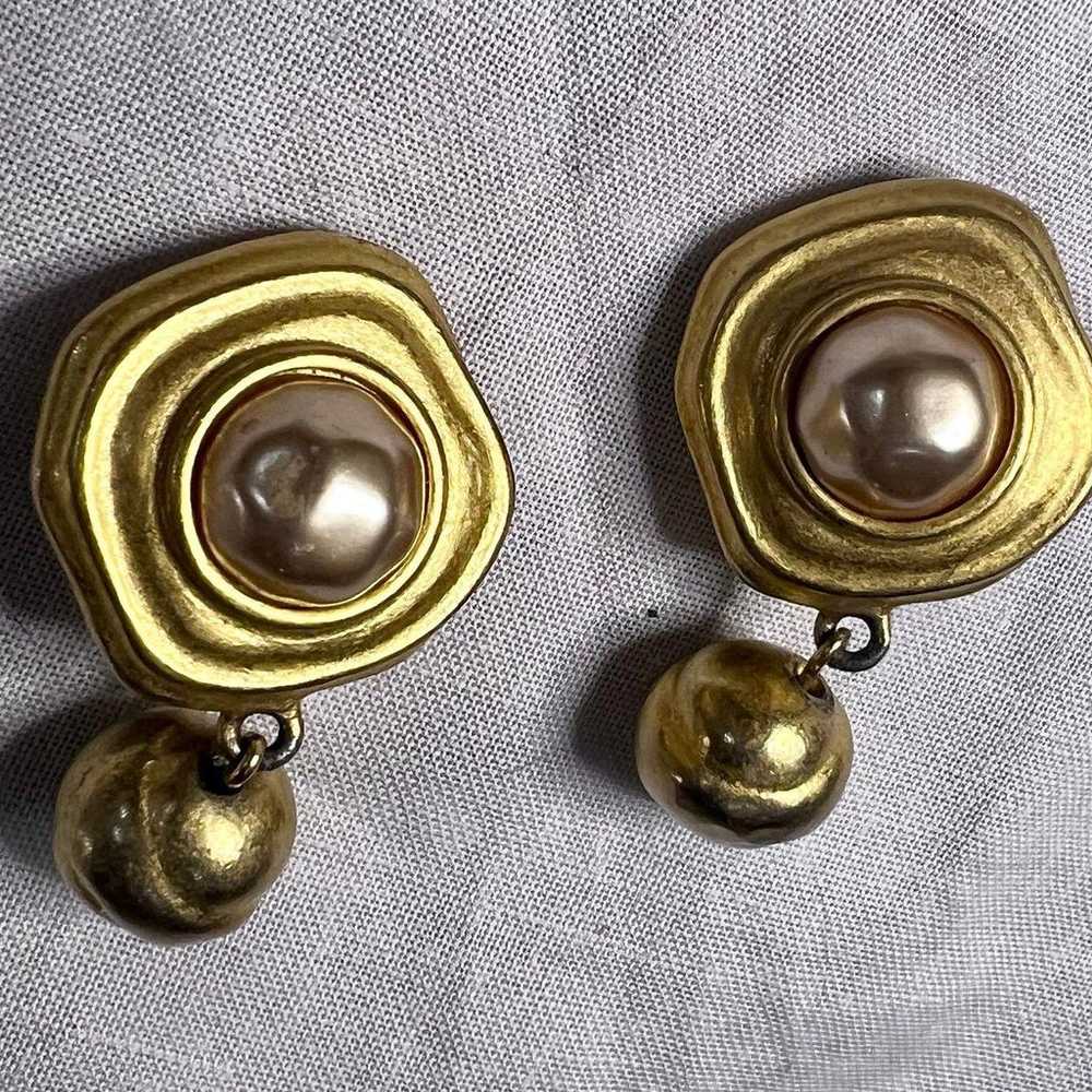 Vintage Gold Statement Earrings with Pearl Accents - image 1