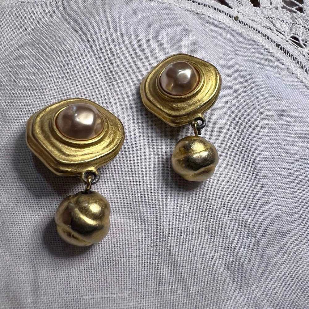 Vintage Gold Statement Earrings with Pearl Accents - image 2