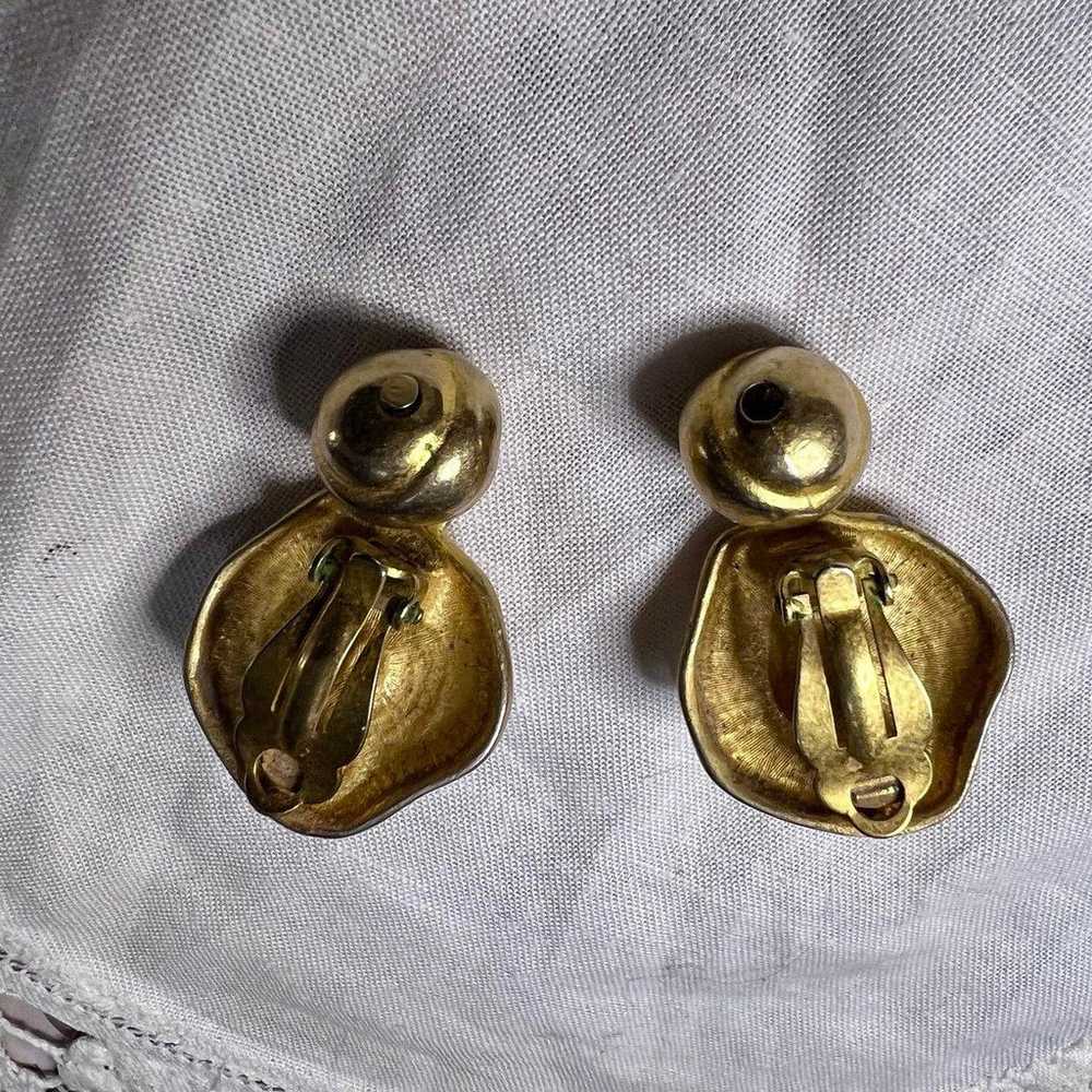 Vintage Gold Statement Earrings with Pearl Accents - image 3