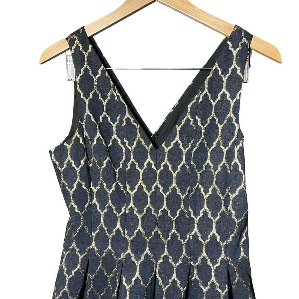 Vince Camuto Jacquard Fit & Flare Black & Gold V-… - image 2