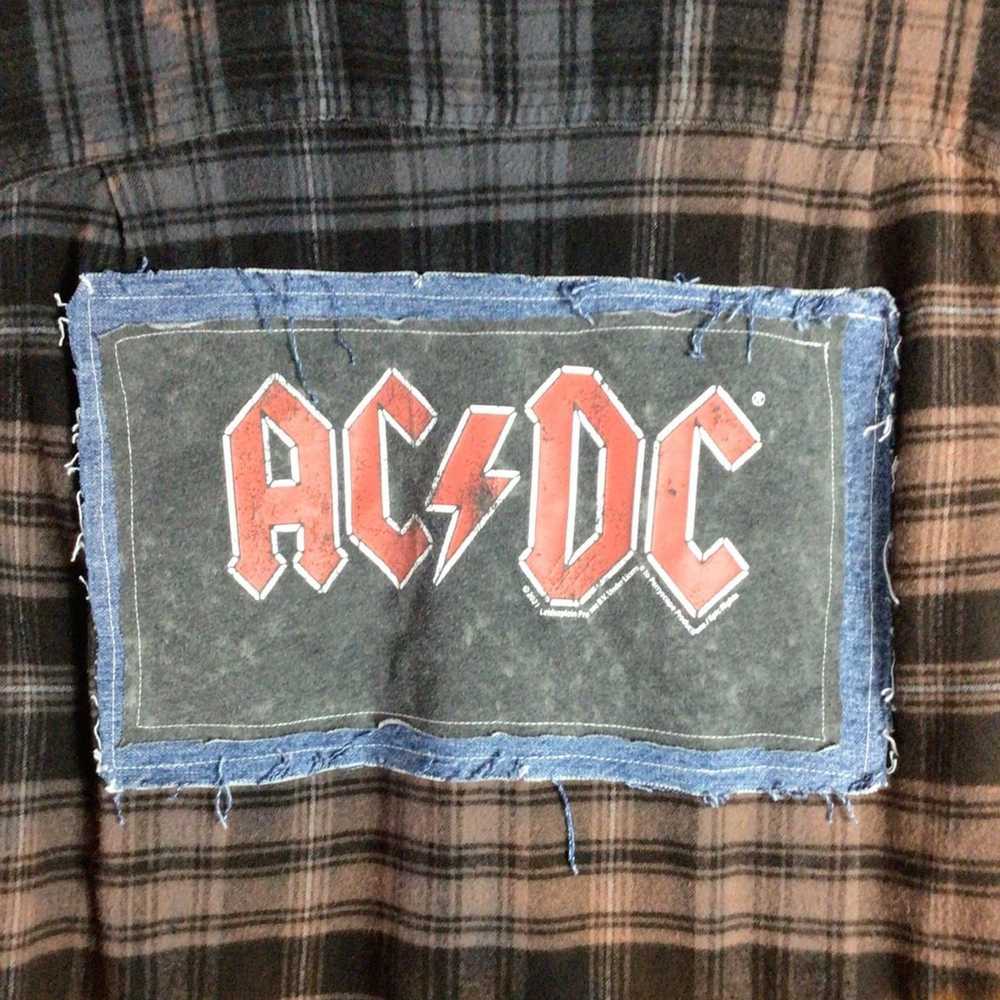 Streetwear Upcycled ACDC Metal Band flannel distr… - image 2