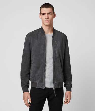 Allsaints Kemble Suede Bomber Jacket Soot Grey Cha