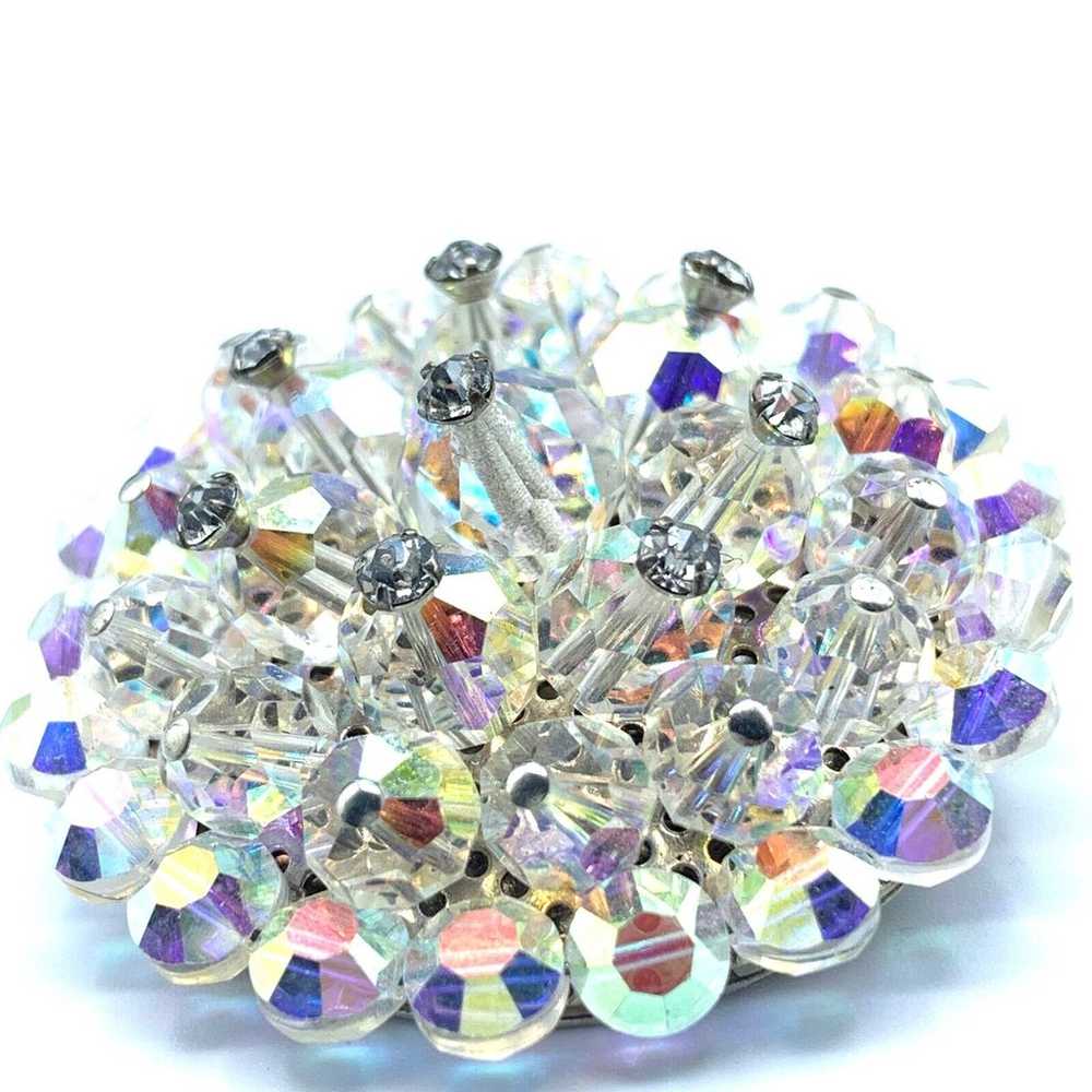 Vintage Aurora Borealis and rhinestone round broo… - image 9