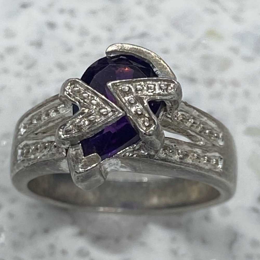 Vintage Sterling Silver Dark Amethyst Ring 7.25 - image 1