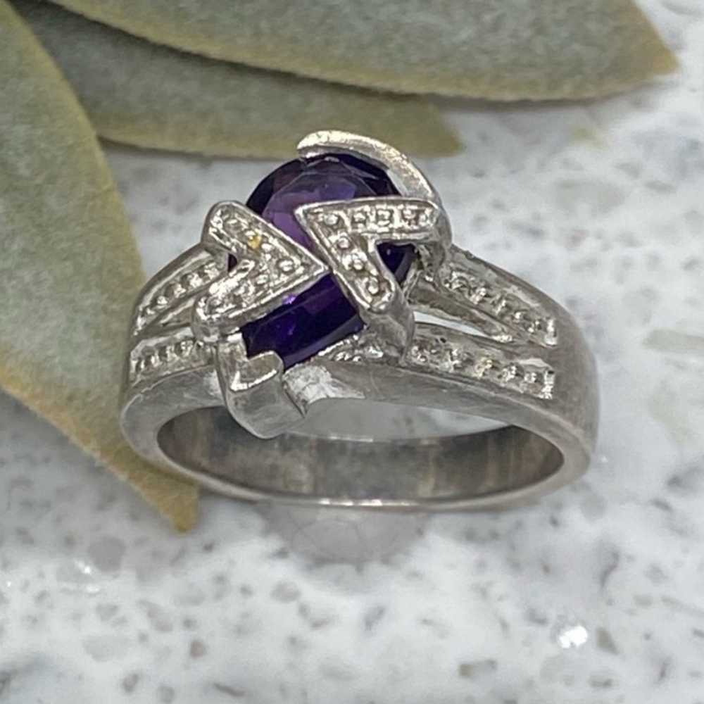 Vintage Sterling Silver Dark Amethyst Ring 7.25 - image 2