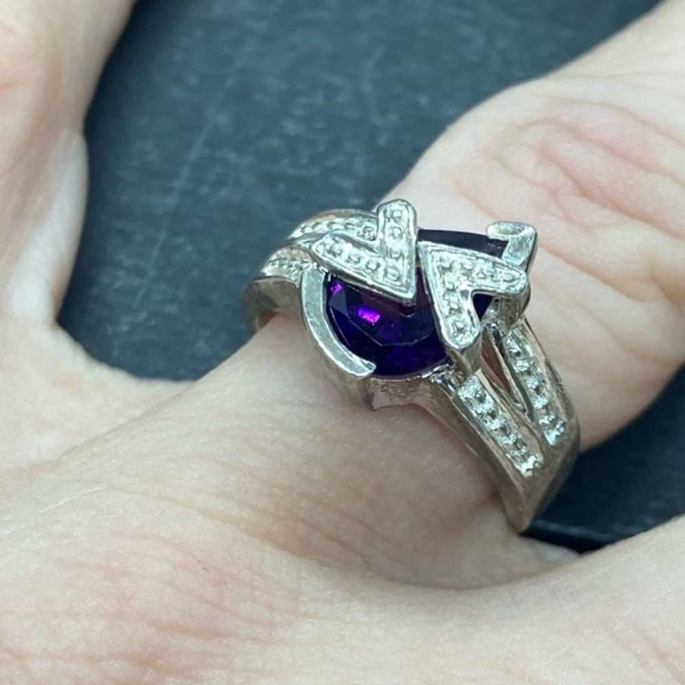 Vintage Sterling Silver Dark Amethyst Ring 7.25 - image 3