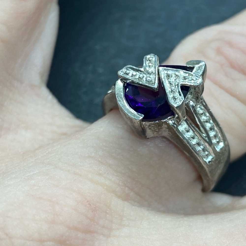 Vintage Sterling Silver Dark Amethyst Ring 7.25 - image 4