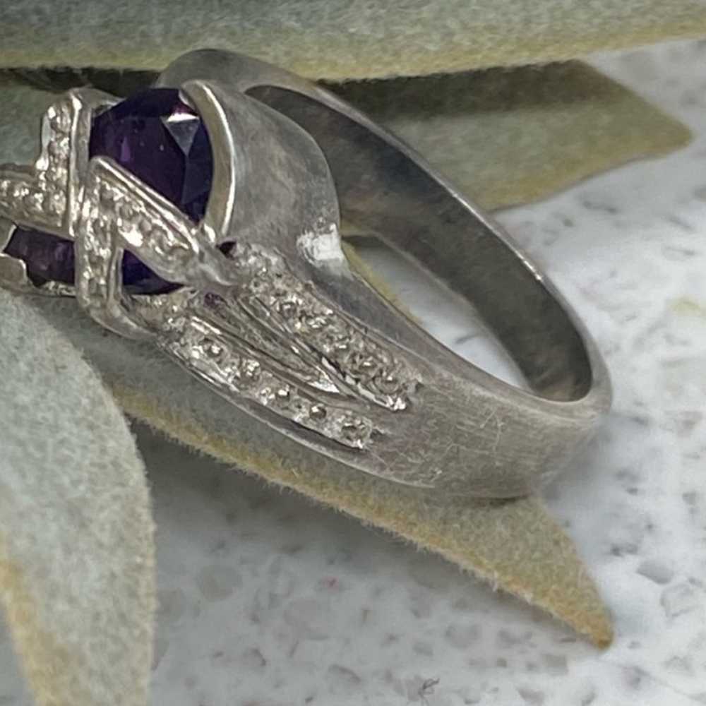 Vintage Sterling Silver Dark Amethyst Ring 7.25 - image 8