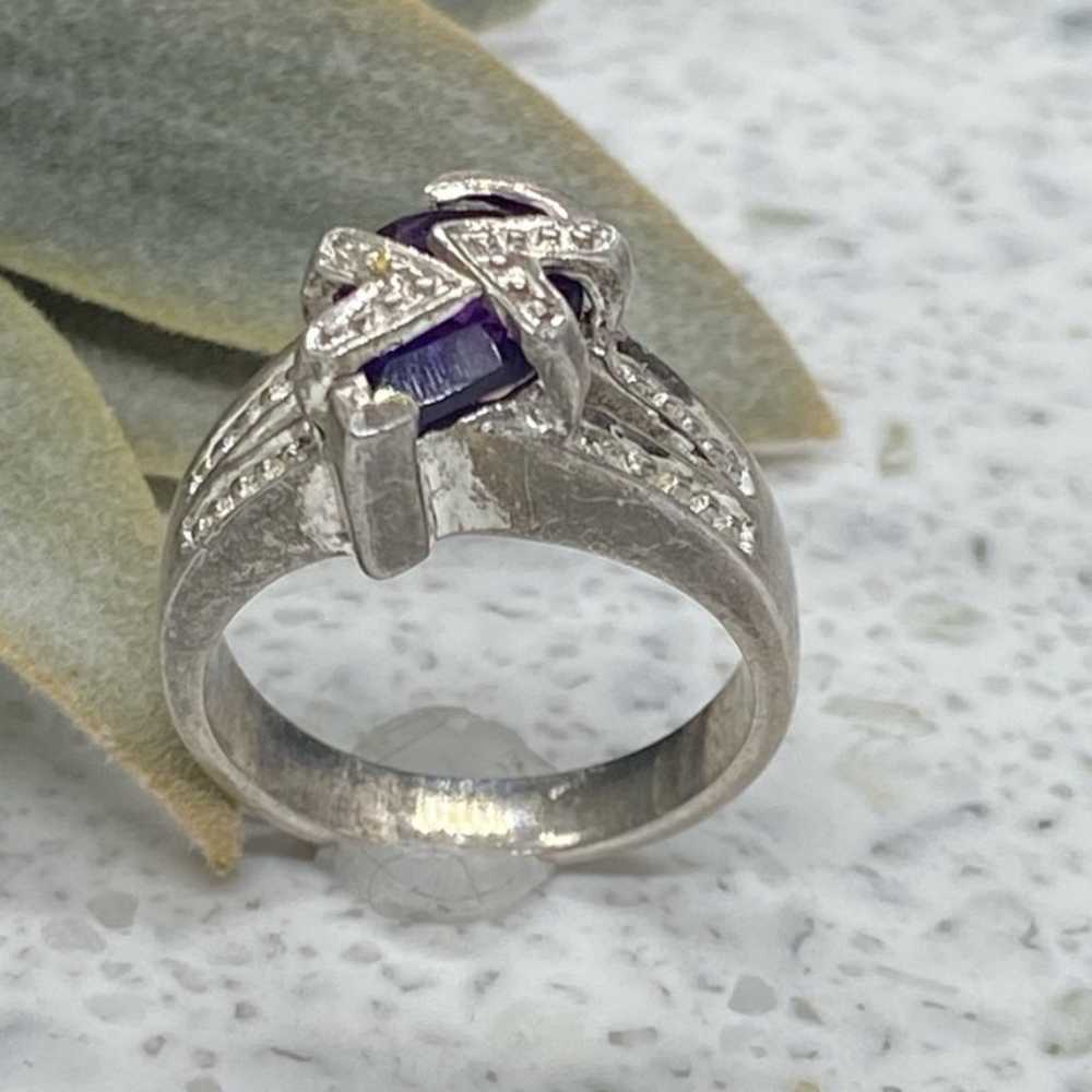 Vintage Sterling Silver Dark Amethyst Ring 7.25 - image 9