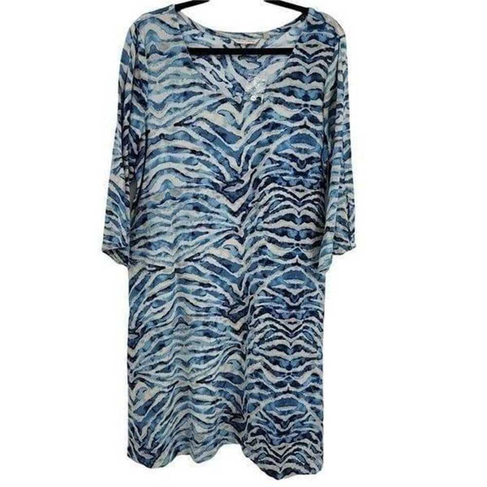 Soft Surroundings Coverup Dress L Blue Animal Tig… - image 10