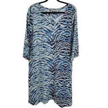 Soft Surroundings Coverup Dress L Blue Animal Tig… - image 1