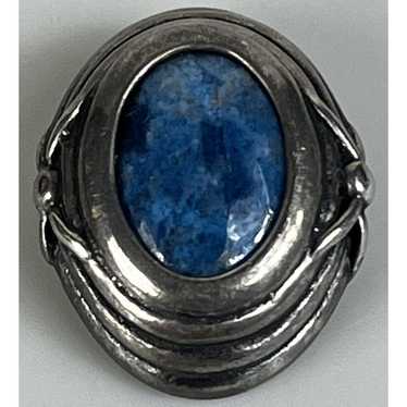 Vintage Blue Lace Agate Sterling Silver Oval Pend… - image 1