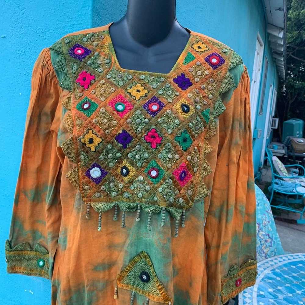 Tie Dye Hippie Embroidered Mirrored Caftan KAFTAN… - image 5