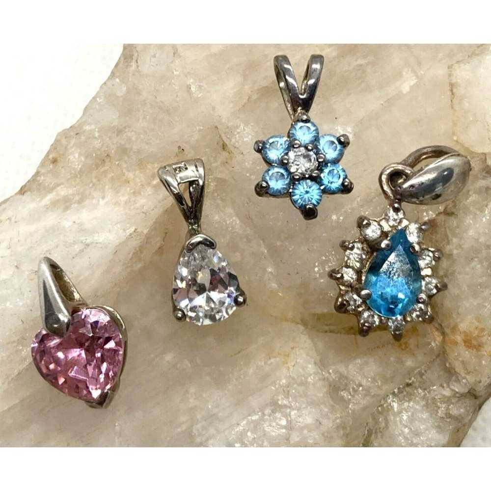 Vintage Lot of 4 CZ Dainty Pendants Sterling 925 … - image 1