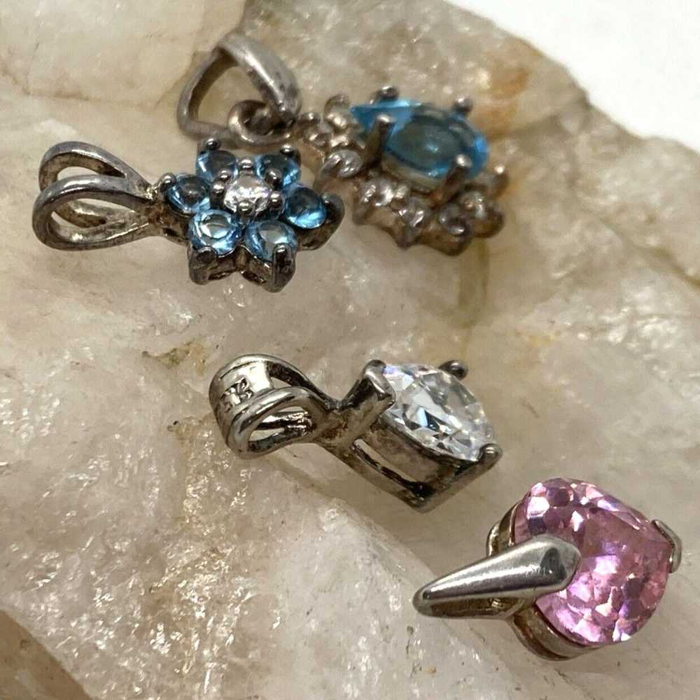 Vintage Lot of 4 CZ Dainty Pendants Sterling 925 … - image 3