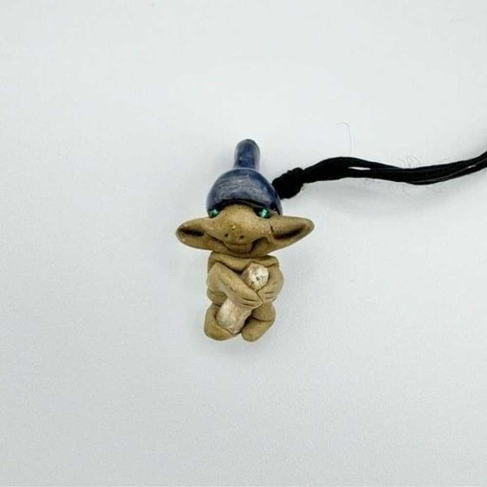 Vintage Baby Troll Clay Crystal Pendant Necklace - image 2