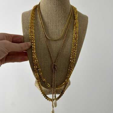 Vintage Gold Tone Layered Necklace Bundle Lot Of 3