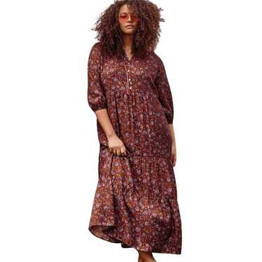 J.Jill Maxi Dress Tiered Ruffle 3/4 Sleeves Brown… - image 1