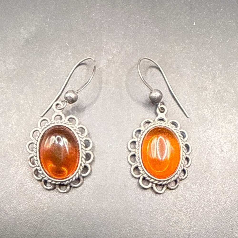 Vintage Carnelian Solid 925 Sterling Silver Earri… - image 1