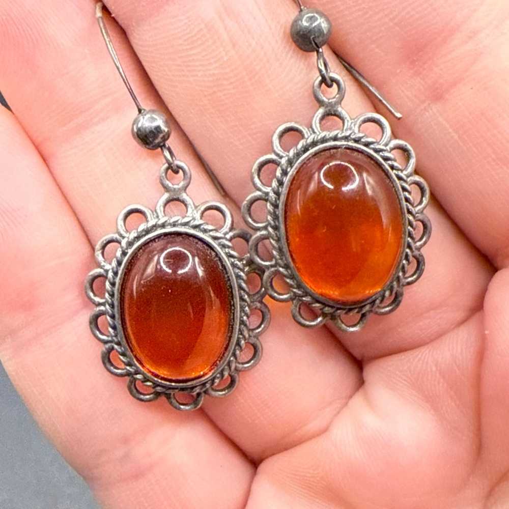 Vintage Carnelian Solid 925 Sterling Silver Earri… - image 2