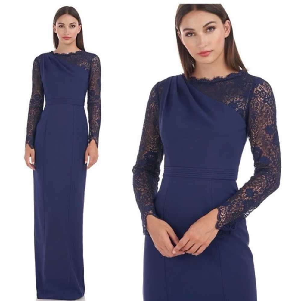 JS collection Navy Evening Dress 14 Lace Long Sle… - image 3