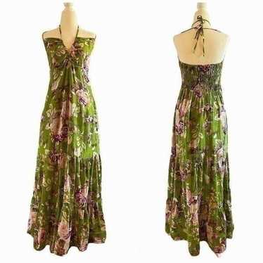 SummaLee Floral Green Halter Maxi Dress