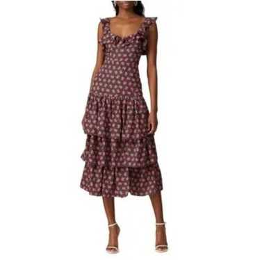 Likely Floral Ruffle Tiered Midi Dress Red Multi 8 - image 1