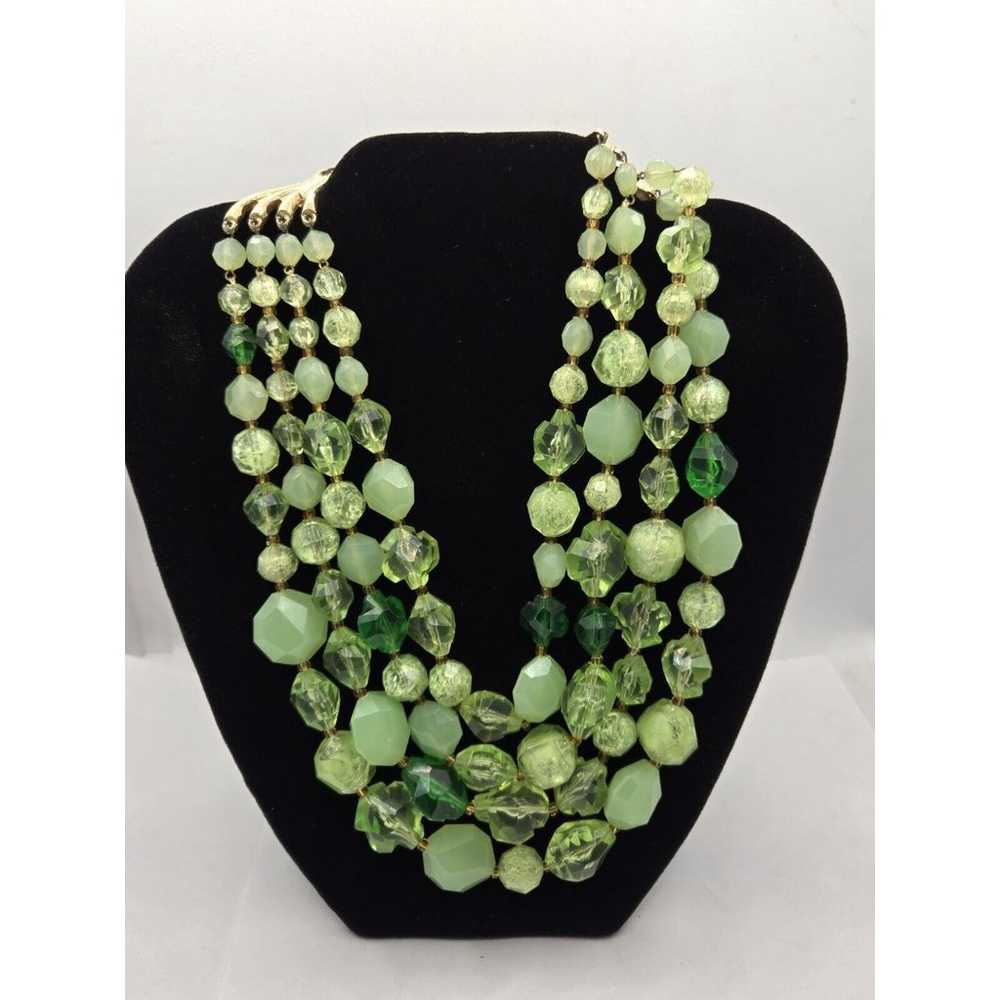 VINTAGE Germany Quadruple Strand Green Beaded Nec… - image 1