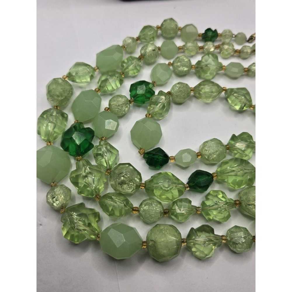 VINTAGE Germany Quadruple Strand Green Beaded Nec… - image 4