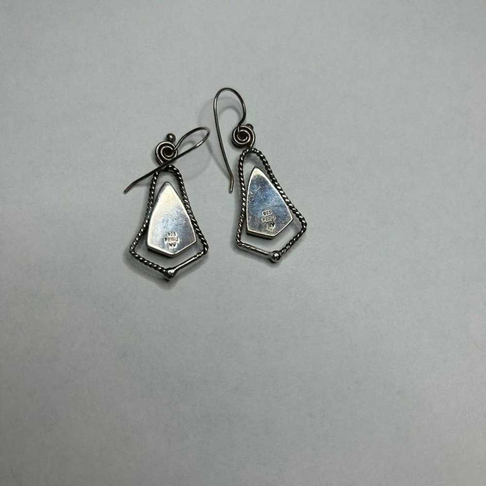 Vintage Sterling Silver Turquoise Dangle Earrings… - image 2